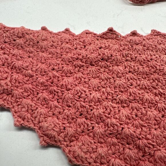 Handmade Crochet Boho Head Scarf Bandana Kerchief Hair Scarf Pink/Salmon - Picture 3 of 13